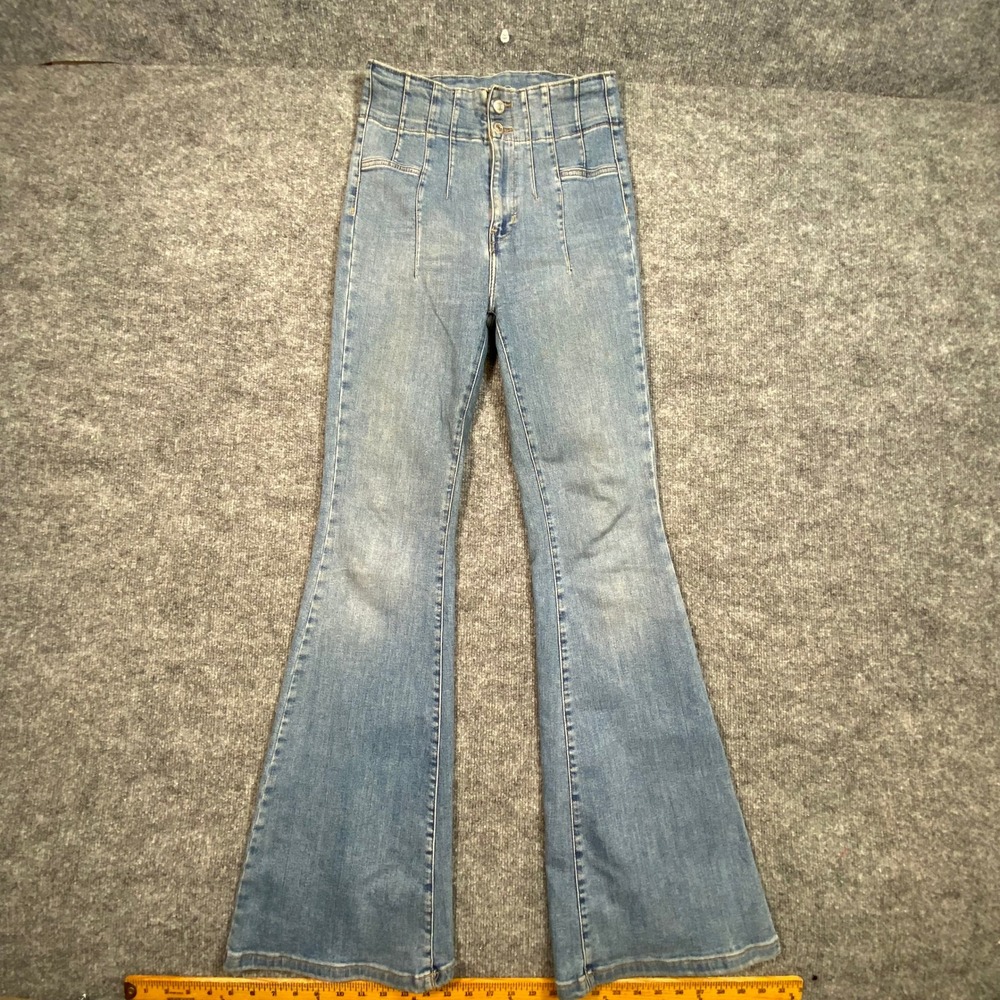 We The Free People High Rise Flare Jeans Blue Medium Wash Size 27 Retro 70s